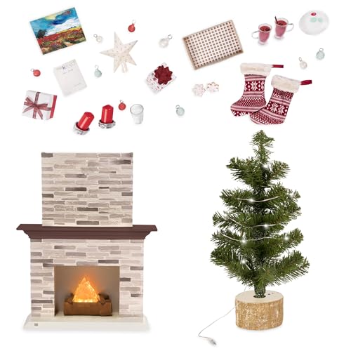 Our Generation Puppenzubehör – Puppenhaus Zubehör Weihnachten mit Weihnachtsbaum, Geschenke, Deko – Accessoires für 46 cm Puppen, Puppenmöbel Spielzeug für Kinder ab 3 Jahre (28 Teile) von Our Generation