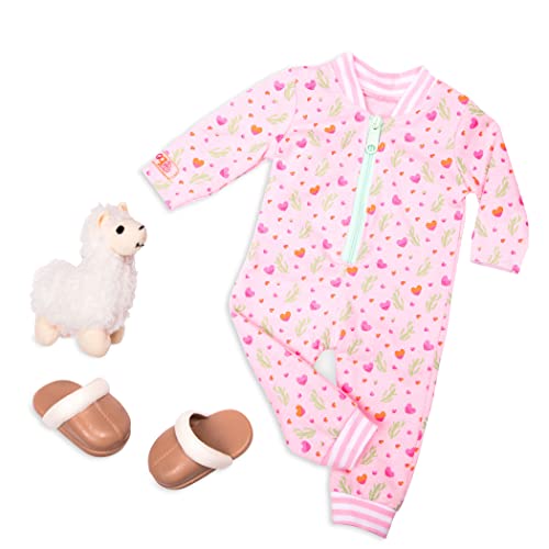 Our Generation BD30388Z Spielzeug Puppen Outfit Rosa Srampler mit Lama, Herz, Bunt, for A 18 inch / 46 cm Doll von Our Generation