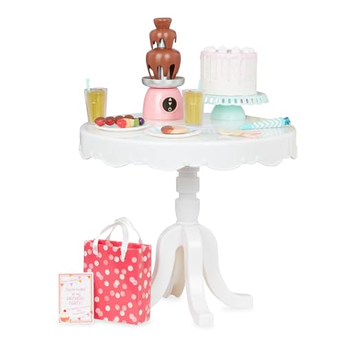 Our Generation |BD35202 Accessoire Geburtstagstisch | Set mit Torte, Schokoladenbrunnen, Limonade und mehr | Perfekt für Geburtstagspartys deiner 46 cm Puppen | Empfohlen ab 3 Jahren von Our Generation