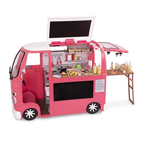 Our Generation – Fahrzeug-Spielset – Küchen- und Kochbereich – 46 cm Puppenzubehör – Spielnahrung – Spielzeug für Kinder ab 3 Jahren – Grill to Go Food Truck von Our Generation