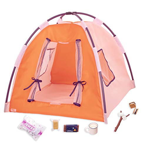 Our Generation – Campingset – Zelt & Spielzeug-Essen – 46 cm Puppenzubehör – Fantasiespiel – Spielzeug für Kinder ab 3 Jahren – Campingzelt orange von Our Generation