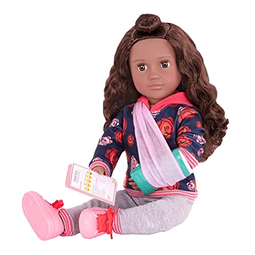 Our Generation - Deluxe Puppe Keisha mit 2 Outfits, Patientin, Gipsarm, braune Haare, braune Schlafaugen, beweglich, 46cm - ab 3 Jahren - 45333, Mehrfarbig von Our Generation