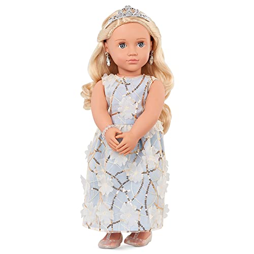 Our Generation Puppe Ellory 46cm | BD31346 | Mit Diadem, Ohrringen, Armband & geblümtem Kleid | Hübsche Blaue Schlafaugen & langem Blondem Haar | Empfohlen ab 3 Jahren von Our Generation