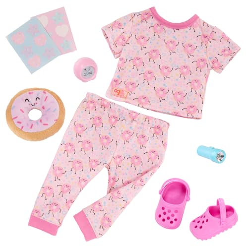 Our Generation – Puppen-Schlafanzug Set für 46 cm Puppen, Donut-Plüsch, Spiel-Taschenlampe & Schuhe – Puppenkleidung für fantasievolles Spielen – Dreaming of Donuts von Our Generation