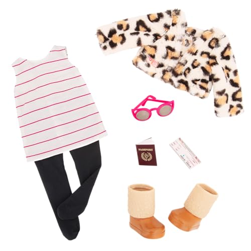 Our Generation – Puppenkleidung (46 cm) – Leopardenmuster-Jacken-Outfit – Reisepass- und Bordkarten-Accessoires – Fantasiespiele – Spielzeug für Kinder ab 3 Jahren – Travel Chic von Our Generation