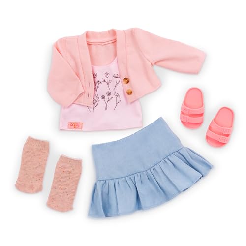 Our Generation – Puppenkleidung für 46 cm Puppen – Stylisches Set mit Blusen-Top, pinkem Cardigan, Faltenrock & Sandalen – Einfach anzuziehen – Country Charm Outfit von Our Generation