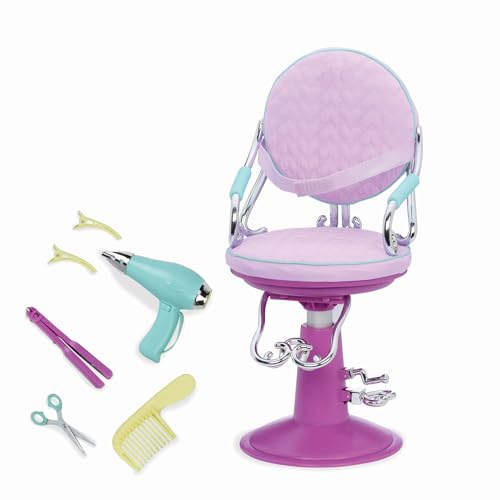 Our Generation – Salonstuhl Spielset – Haartrockner und Styling-Zubehör – 46 cm Puppen – Fantasiespiel – Spielzeug für Kinder ab 3 Jahren – Friseursalon Stuhl lila von Our Generation