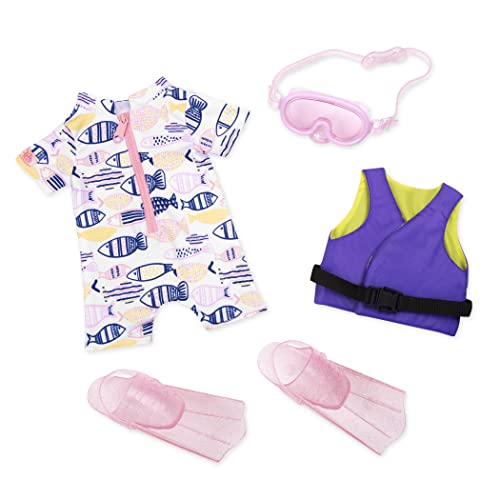 Our Generation - Schwimmanzug mit Taucherbrille - Outfit für 46cm Puppen, mit Taucherflossen und Schwimmweste - ab 3 Jahren - 45384, 70.30335Z, Mehrfarbig von Our Generation