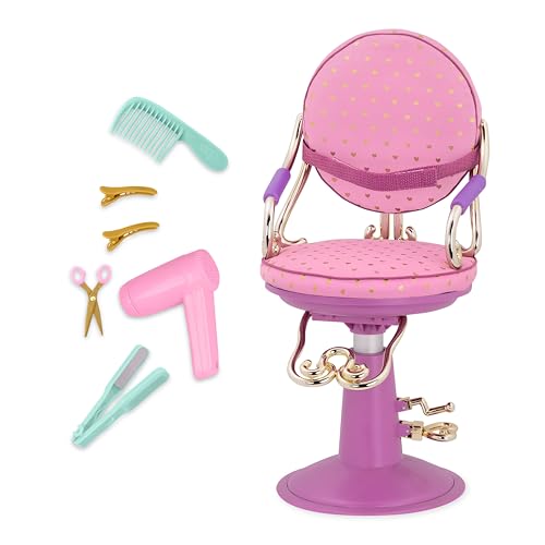 Our Generation Sitting Pretty Salon Chair– Puppenstuhl mit höhenverstellbarer Funktion, Sicherheitsgurt & Friseur-Zubehör – Spielzeug für 46 cm Puppen von Our Generation