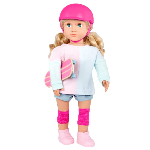 Our Generation Skateboard Puppe Yanika 46 cm | BD31329 | Outfit mit Helm, Knieschonern, Shorts und Schuhen | Rollende Action auf echtem Skateboard | Empfohlen ab 3 Jahren von Our Generation