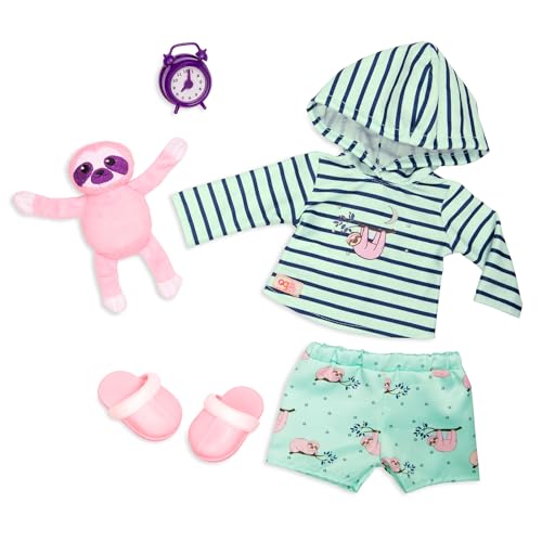 Our Generation Sleepy Sloth Outfit – Puppenkleidung für 46 cm Puppen – Pyjama-Set mit Kapuzen-Shirt, Shorts, Hausschuhen & Plüschfaultier von Our Generation