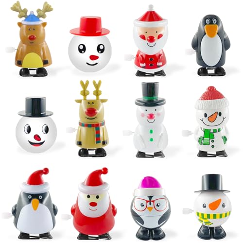 12 Stücke Aufziehspielzeug Rentier Pinguin Schneemann Weihnachtsmann,Weihnachten Deko Figuren Uhrwerk Spielzeug,Aufziehfigur Weihnachten Deko,Wind up Spielzeug Set,Spielzeug zum Aufziehen für Kinder von Ourdort