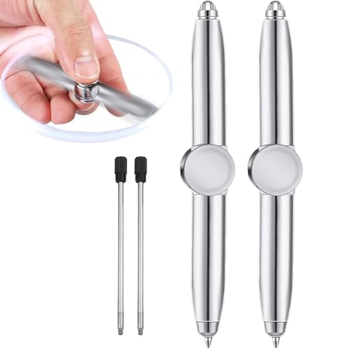 2 Stück Fidget Pen Mit Nachfüllung&Led-Licht Adhs Stift Fidget Stift Spinning Pen Lumino Fidget Spinner Stift Kugelschreiber Geschenkstift Zum Stressabbau Für Kinder Erwachsene (2 Silber) von Ourdort