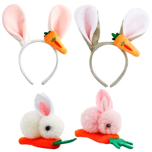 Ourdort Ostern Hasenohren Haarreif,Bunny Karotte Plüsch Haarreifen mit 3 Hasen Haarspangen,Ostern Hasenohren für Kinder Erwachsene, für Ostern Halloween Karneval Mottoparty Karneval Kostüm Zubehör. von Ourdort