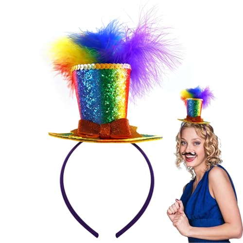 Ourdort Regenbogen Haarreif,Bunt Feder Haarschmuck Stirnband Haarbänder, Cosplay Haarreifen,Papagei Haarband,Feder Kopfbedeckung, Regenbogen Kostüm Damen,Halloween Karneval Cosplay Hochzeit Party von Ourdort