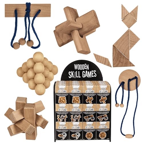 6er Set Holz Geschicklichkeitsspiele – Holzsammlung 6 Stück Knobelspiele, IQ Spiele, 3D Mini Puzzle, Logik- und Geduldspiel, 4.5cm – Geschenk Set für Erwachsene & Kinder, Denkspiele Spielzeug von Out of the blue