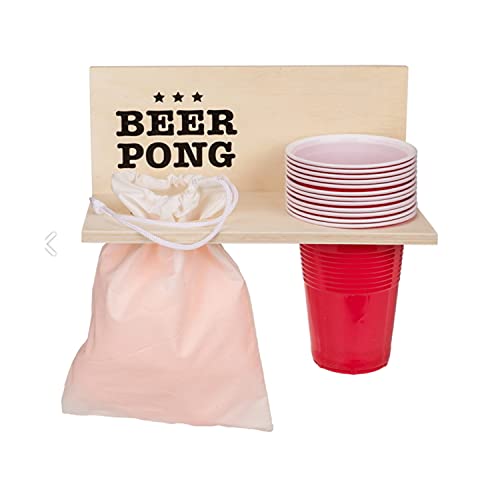 outoftheblue Beer Pong Set Partygadget mit Holzablage - Trinkspiel Partyspiel Saufspiel von Out of the blue