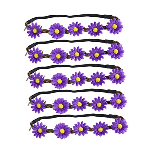 Outanaya 5St Sonnenblumenkranz strandparty bohemian style flower garland гирлянда Boho-Blumen-Stirnband Kopf Blumenkranz Blumengirlande Haarband hawaiianisches Blumenstirnband Violett von Outanaya