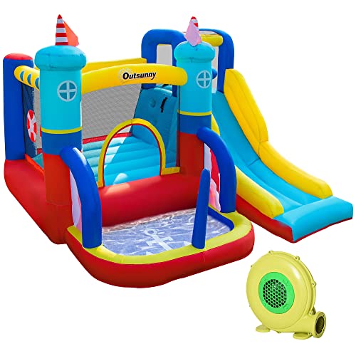 Outsunny Aufblasbare Hüpfburg mit Gebläse Wasserpark für Kinder aufblasbare Rutsche Indoor und Outdoor Kletterwand Trampolin mit Tragetasche für Kinder von 3 bis 8 Jahren 265 x 260 x 200 cm von Outsunny