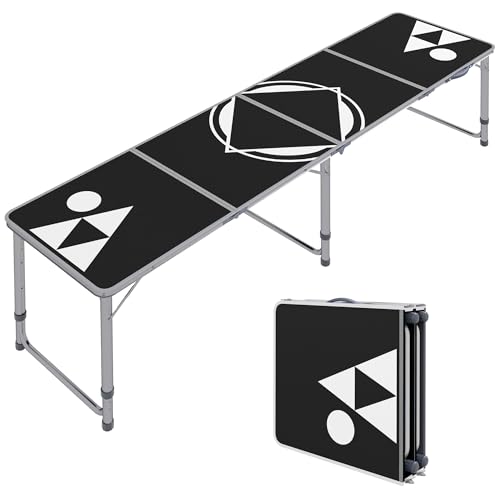 Outsunny Bierpong Tisch klappbarer Campingtisch 240 x 60 cm Klapptisch höhenverstellbar Reisetisch für Garten, Balkon, Alu, Schwarz von Outsunny