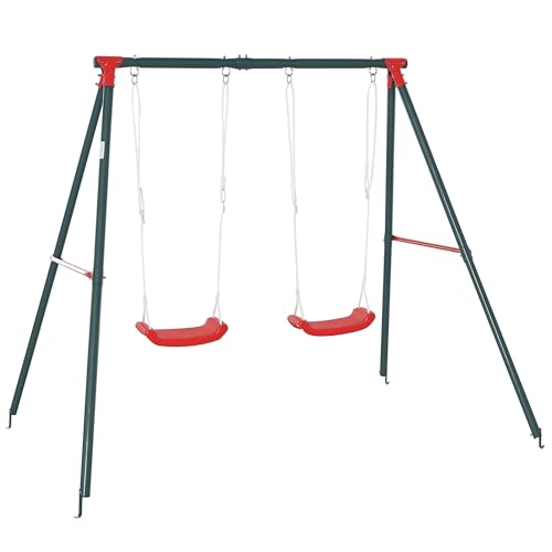 Outsunny Kinder-Doppelschaukel +3 Jahre mit Metallstütze Kinderschaukel-Set Outdoor Verstellbares Seil Max. Belastung 40kg 239x156x180 cm Grün Rot Outsunny Kinder-Doppelschaukel +3 Jahre mit Metallstütze Kinderschaukel-Set Outdoor Verstellbares Seil Max. Belastung 40kg 239x156x180 cm Grün Rot von Outsunny
