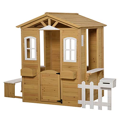 Outsunny Kinderspielhaus aus Holz Spielhaus Outdoor mit Tür, Fenster und Pflanzkasten Briefkasten Bank Gartenhaus Kinderhaus für Kinder 3-6 Jahre Outsunny Kinderspielhaus aus Holz Spielhaus Outdoor mit Tür, Fenster und Pflanzkasten Briefkasten Bank Gartenhaus Kinderhaus für Kinder 3-6 Jahre von Outsunny