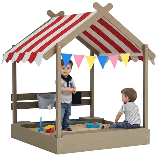 Outsunny Sandkasten mit Dach, Sandkiste aus Holz mit Sitzplatz, Spielhaus, 124 x 116 x 146 cm Sandbox mit Tafel für 3-7 Jahre Kinder, Garten, Grau Outsunny Sandkasten mit Dach, Sandkiste aus Holz mit Sitzplatz, Spielhaus, 124 x 116 x 146 cm Sandbox mit Tafel für 3-7 Jahre Kinder, Garten, Grau von Outsunny