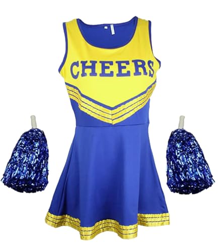 Ovender Kostüme für Erwachsene Cheerleader Damen Kostüm Karneval Weihnachten Halloween Cosplay für Festival Party Tanz (L, Gelb) von Ovender