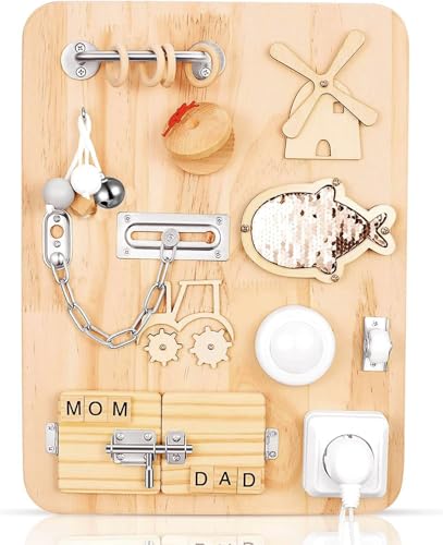 Ovshnrr Busy Board Montessori, Motorikbrett Kinder Beschäftigtes Brett, Sensory Activity Boards Holzspielzeug Motorikspielzeug für Kleinkinder im Alter von 1–3 Jahren von Ovshnrr