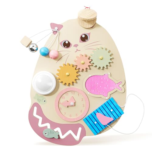 Ovshnrr Montessori Busy Board Motorikwand Activity Board Holzspielzeug für Kleinkinder Hölzerne handgefertigte Baby-Sensory von Ovshnrr