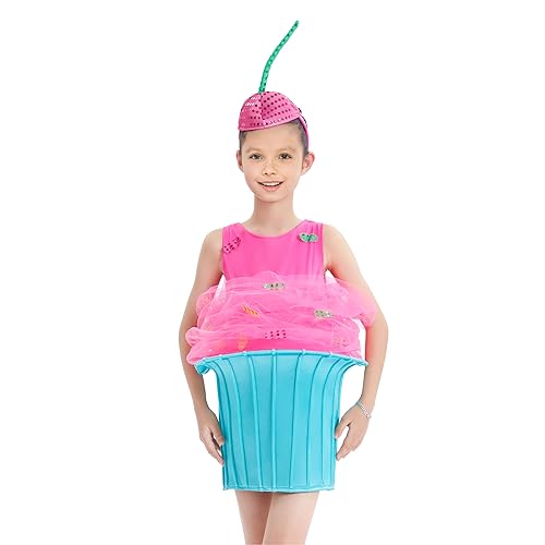 Cute Halloween Ice Cream Costumes Contrast Color Sleeveless Dresses And Hat Women Role Play Party Cosplay Outfit (Kids Pink Blue, One Size) von Owegvia