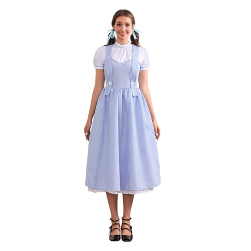 Dorothy Costume Women Halloween Costume Sweetie Costume Short Puff Sleeve Lace Hem Plaid Corset Party Gingham Dress (Sky Blue, L) von Owegvia