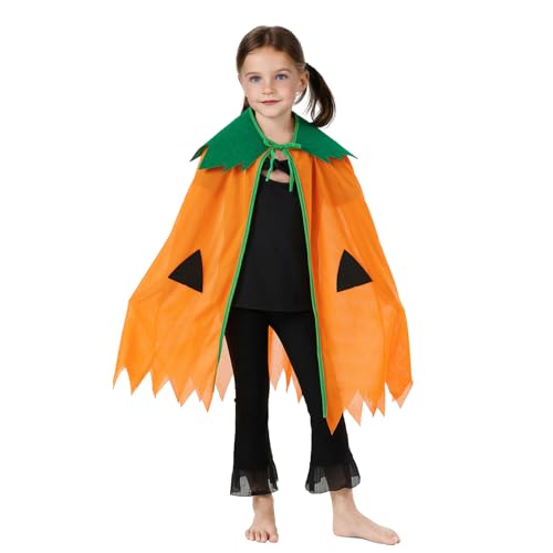 Kids Halloween Costume Cute Pumpkin Cape Poncho for Toddler Girls Boys Cosplay Party Holiday Outfit (Orange, One Size) von Owegvia