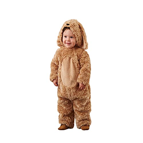 Owegvia Baby Jungen Hund Halloween Kostüm, Langarm Kapuze Cartoon Hut Plüsch Ohren Langoverall mit Socken (Brown, 2-3T) von Owegvia