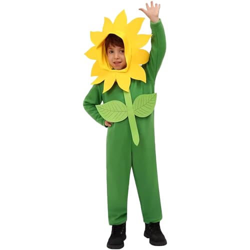 Owegvia Child Sunflower Costume For Kids Boy And Girls Halloween Jumpsuits With Hat Cosplay Costume Funny Cosplay Party Costume (Green, M) von Owegvia