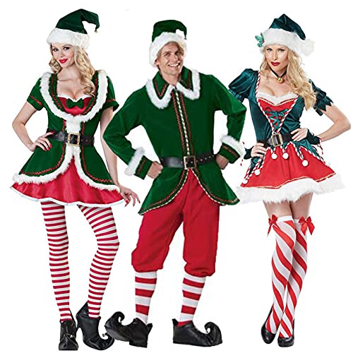 Owegvia Christmas Cosplay Elf Costume Set Christmas Tree Coat with Pants/Splicing Dress Set Adult Christmas Cosplay Suit Xmas Outfits (Dark Green Woman, L) von Owegvia