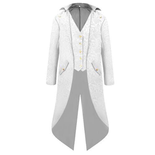 Owegvia Medieval Steampunk Tailcoat Halloween Costumes For Men Vintage Fake 2 Piece Button Down Long Sleeve Jacket Steampunk (White, L) von Owegvia