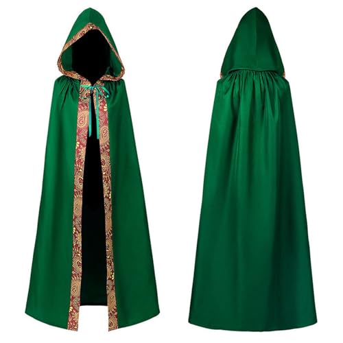 Owegvia Unisex Halloween Hooded Cloaks Medieval Tie-up Long Cape Vampires Cosplay Costumes Wizard Robe Cloak With Hood (Green, XL) von Owegvia