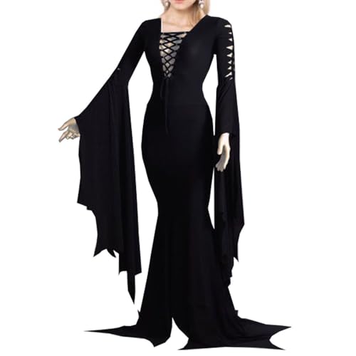 Owegvia Vampir-Kostüm für Damen, figurbetont, figurbetont, Gothic, Bodenkleid, Cosplay-Outfits, Deluxe-Robe-Kostüm für Damen (Schwarz, L) von Owegvia