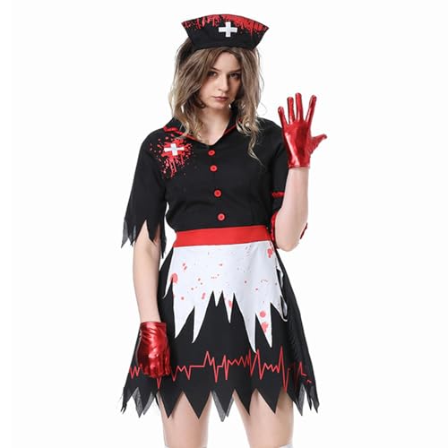 Owegvia Women Halloween Nurse Costume Zombie Nurse Costume Zombie Bloody Cosplay Costume Bloody Nurse Costume Women (Black, L) von Owegvia