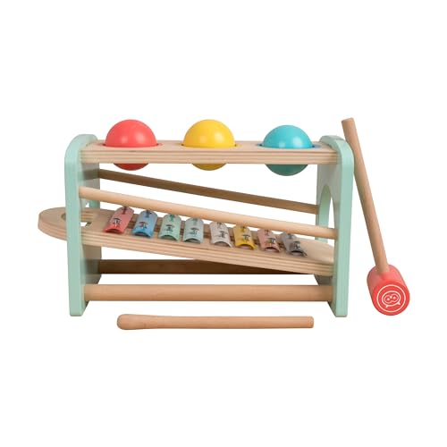 Owl & Fox Holz-Xylophon-Bank mit bunten Kugeln & Hammer – Musikinstrument für Babys & Kleinkinder – Interaktives Spielzeug ab 1 Jahr – Traditionelles Holzspielzeug von Owl & Fox