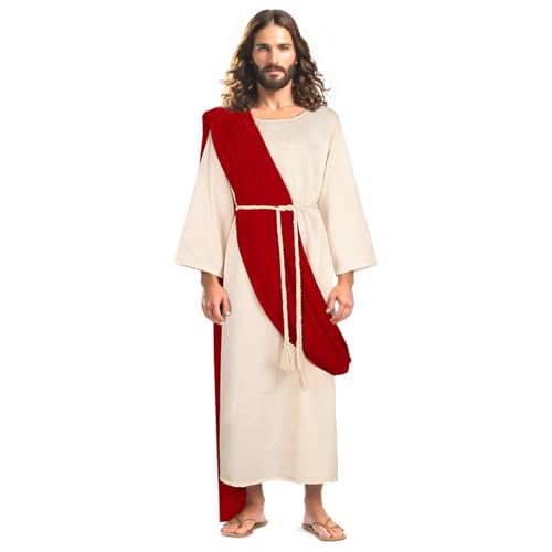 Owlfder Jesus-Kostüm für Herren, christlich, biblisch, religiös, Gewand, mittelalterliche Missionars-Outfits, Halloween, Cosplay, Umhang von Owlfder