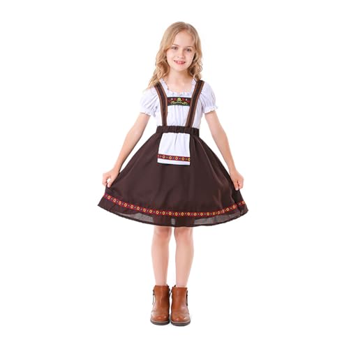 Owlfder Mädchen Deutsches Dirndl Kleid Oktoberfest Bayerisches Kostüm Kinder Halloween Dienstmädchen Kleid für Mädchen Bierfest Outfit von Owlfder