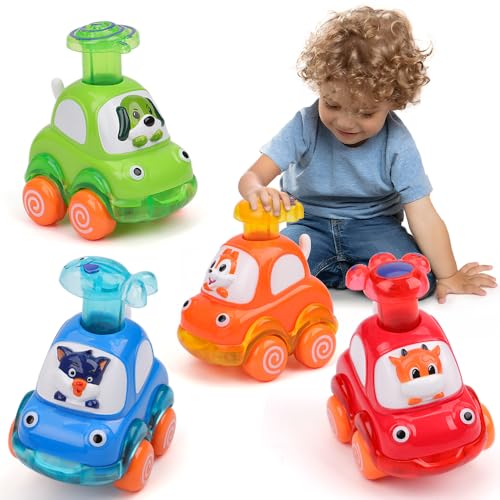 Own1one Baby Auto Spielzeug ab 1 Jahr Junge, 4 Stück Press Go Spielzeugautos ab 2 Jahre, Baby Aufziehauto für 1 2 3 Jahre Jungen Mädchen von Own1one