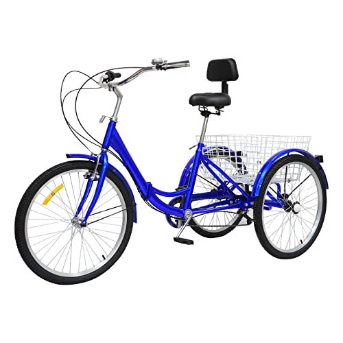 24 Zoll Cruiser Bike für Erwachsene Faltbare Dreirad mit Korb 3-Rad Fahrrad 7 Gängen Cityräder Trike Bikes für Erwachsene, Senioren, Frauen, Männer von Owneed