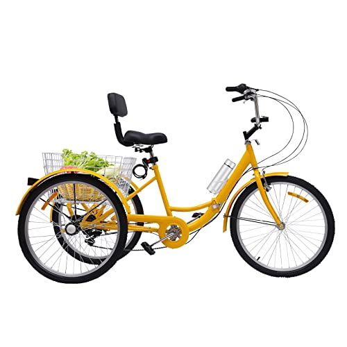 24 Zoll Dreirad für Erwachsene 7 Gang Klappbare 3 Räder Fahrrad mit Gemüsekorb Scheinwerfer Einstellbare Höhe von Owneed