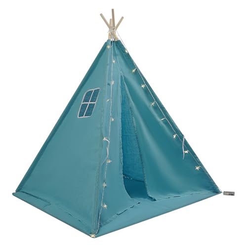 Tipi Zelt für Kinder, Drinnen Tipi Spielzelt für Kinder mit Gepolsterter Decke & Lichterkette &Aufbewahrungstasche, Segeltuch Kinderzelt, Spielhaus Kinder für Drinnen und Draussen von Owneed