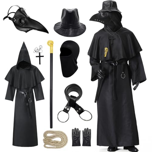 Pestarzt Kostüm Herren Schwarz Pest Dr. Outfit Halloween Pest Doktor Kostüm Erwachsene mit Vogel Schnabel Maske Robe Set von Owurha