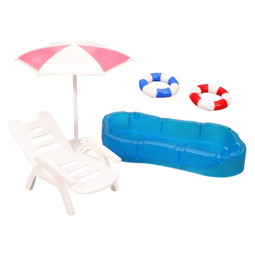 Oxxggkao Miniatur-Strand-Szenen-Dekor-Set im Maßstab 1:12, Liegestuhl, Pool für Puppenhäuser, Szenenanzeige mit realistischen Design-Schwimmringen Oxxggkao Miniatur-Strand-Szenen-Dekor-Set im Maßstab 1:12, Liegestuhl, Pool für Puppenhäuser, Szenenanzeige mit realistischen Design-Schwimmringen von Oxxggkao