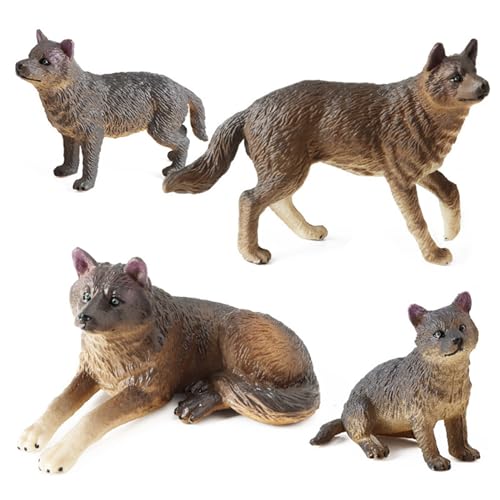 Oxxggkao Set 4 Wolf Skulpturfiguren Realistischen Tiermodellen Figuren Spielzeug Outdoor Landschaftsdekorationen von Oxxggkao